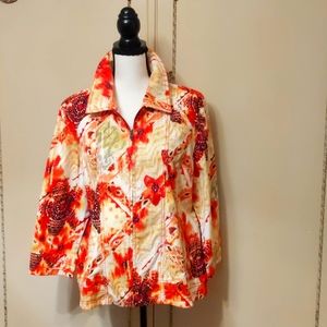 Chico's jacket, size 3, in orange brown cream and green